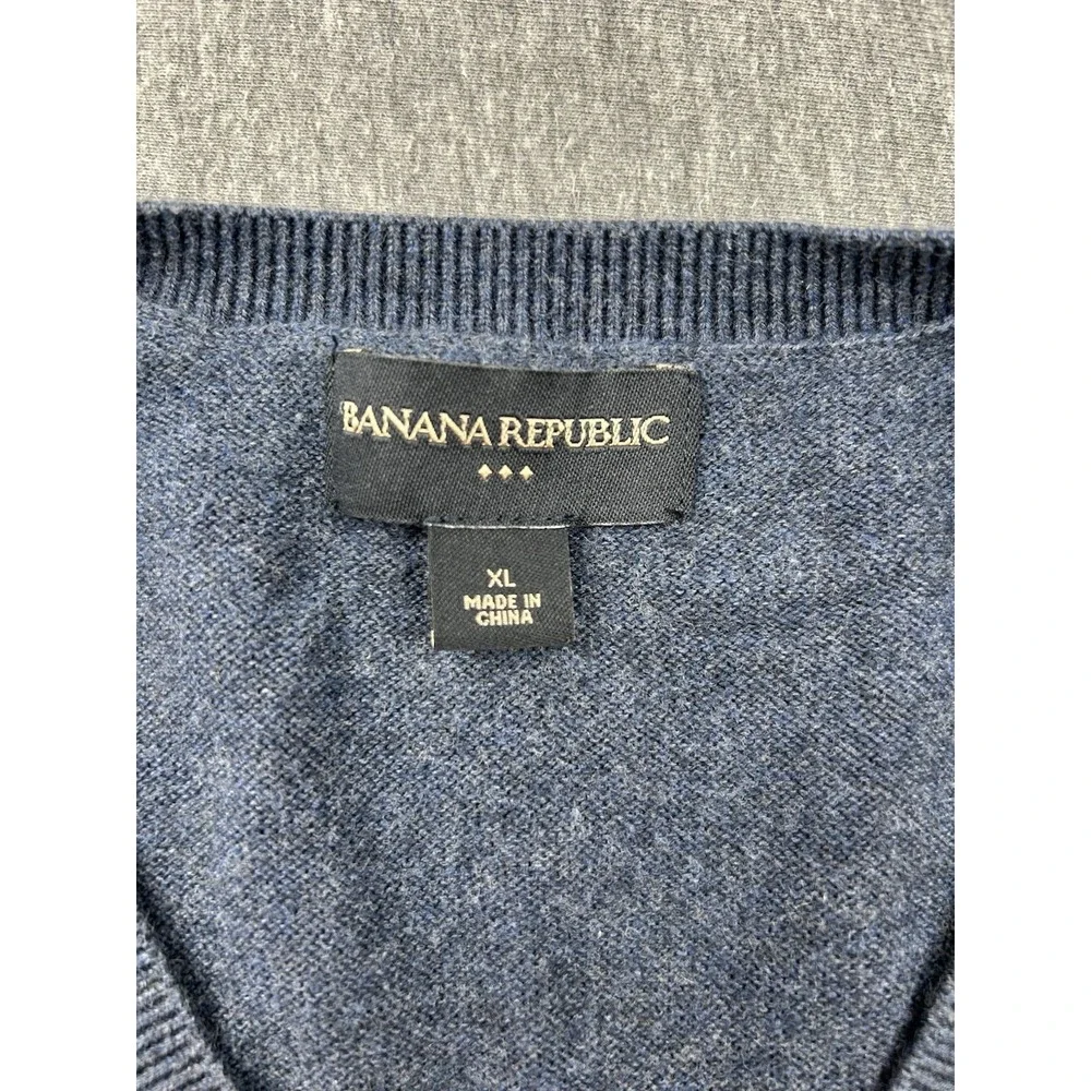 Banana Republic Cotton Argyle Sweater‎ Mens XL Pullover Blue Yellow Gray Vneck